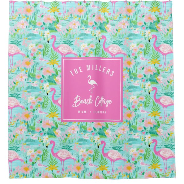 Preppy Summer Flamingo | Beach House Shower Curtain (Front)