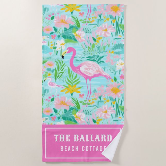 Preppy Summer Flamingo | Beach House Towel (Front)