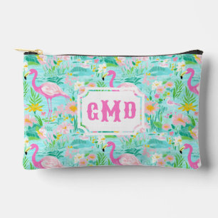 Preppy Summer Flamingo Monogram Accessory Pouch