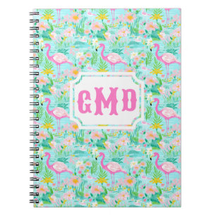 Preppy Summer Flamingo Monogram Notebook