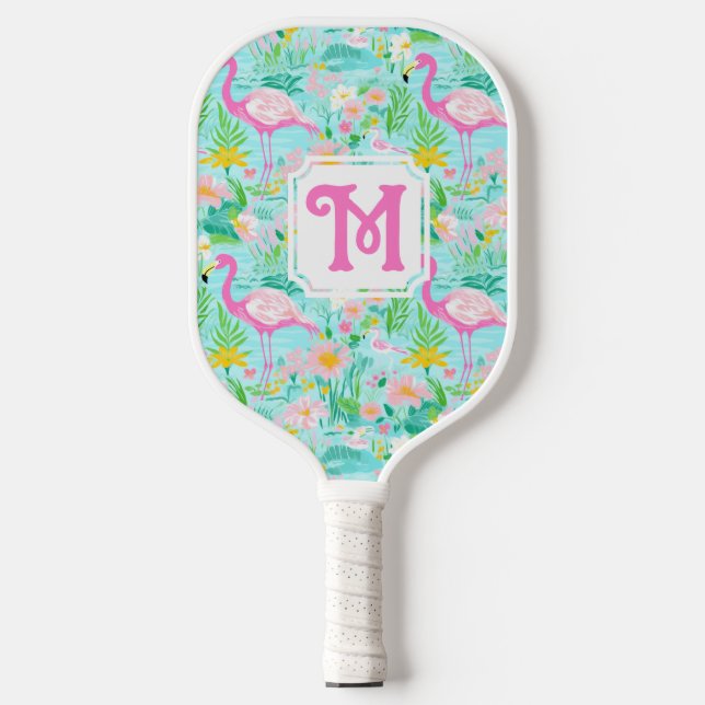 Preppy Summer Flamingo | Monogram Pickleball  Paddle (Front)