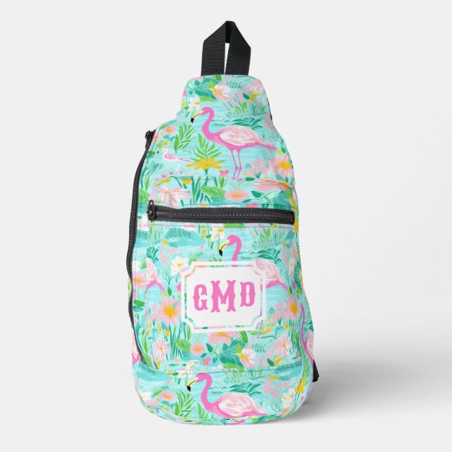 Preppy Summer Flamingo | Monogram  Sling Bag (Front)