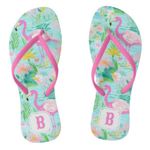 Preppy Summer Flamingo   Monogram Thongs