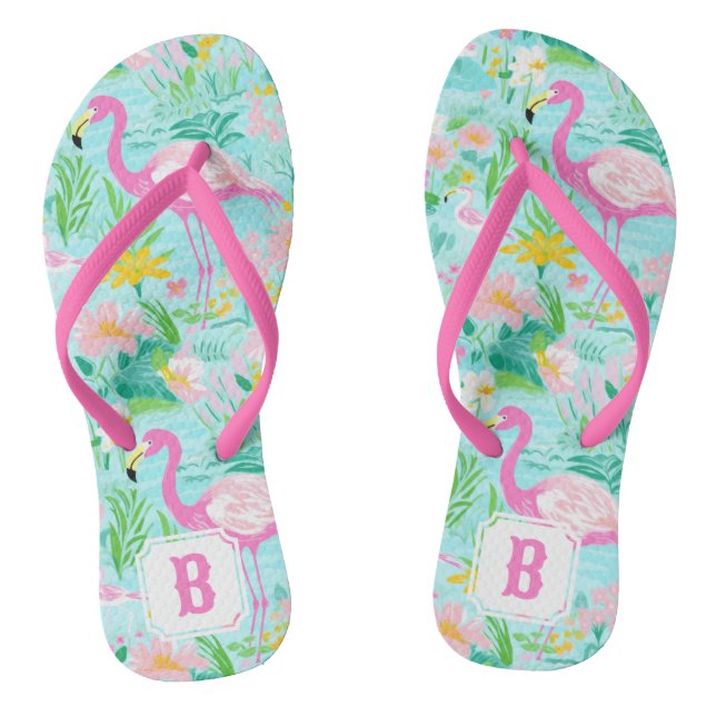 Preppy Summer Flamingo | Monogram Thongs (Footbed)