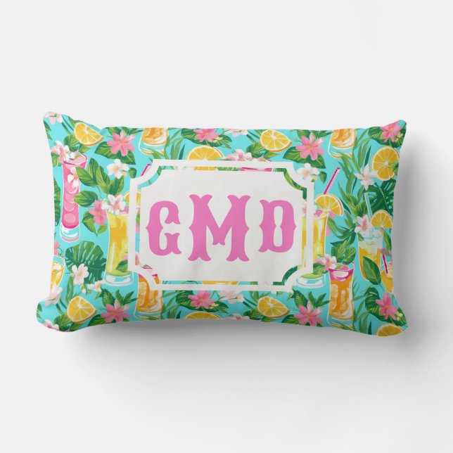 Preppy Summer Tropical Cocktails | Monogram Lumbar Cushion (Front)