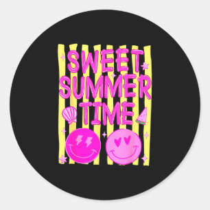Preppy sweet summer time face emoticon meme womens classic round sticker