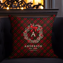 Preppy Tartan Holiday Wreath Monogram & Name