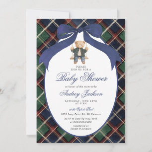 Preppy Tartan Plaid Ralph Polo Bear Baby Shower Invitation