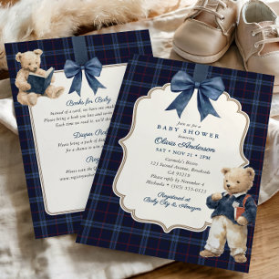 Preppy Tartan Teddy Bear All-In-One Baby Shower Invitation