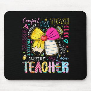 Preppy Teacher Coquette Bow Teach Love Inspire Tea Mouse Pad