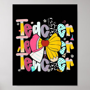 Preppy Teacher Pencil Coquette Bow Teacher Back To Poster