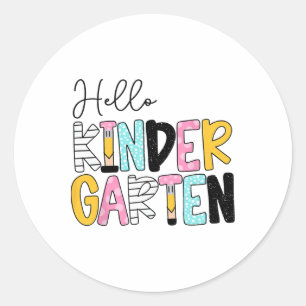 Preppy Teacher Pencil Notebook Hello Kindergarten Classic Round Sticker