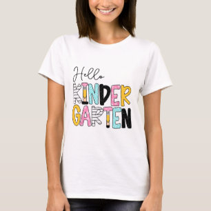 Preppy Teacher Pencil Notebook Hello Kindergarten  T-Shirt