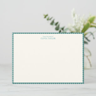 Preppy Teal Blue Gingham Plaid Personalised Name Card