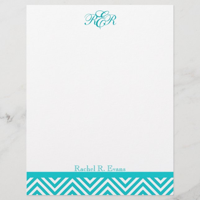 Preppy Teal Chevron Monogram Letterhead (Front)