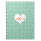 Preppy teal polka dot heart personalised journal