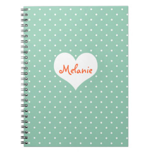 Preppy teal polka dot heart personalised journal