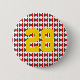 Preppy Team Spirit Argyle Red Black Yellow Number 6 Cm Round Badge