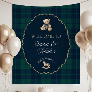 Preppy Teddy Bear Baby Shower Decorations, Tartan Tapestry