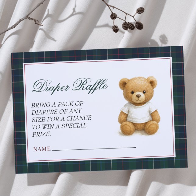 Preppy Teddy Bear Baby Shower Diaper Raffle Enclosure Card (Creator Uploaded)