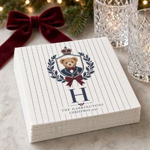 Preppy Teddy Bear Crest Personalised Monogram Napkin