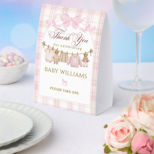 Preppy Teddy Bear Girl Baby Shower Plaid Bow Favor