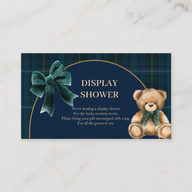 Preppy Teddy Bear Green Plaid Display Shower Enclosure Card (Front)