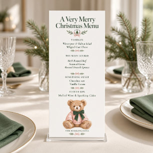 Preppy Teddy Bear Pink Green Christmas Dinner Menu