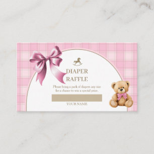 Preppy Teddy Bear Pink Plaid Diaper Raffle Insert