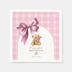 Preppy Teddy Bear Pink Plaid Girl Baby Shower  Napkin