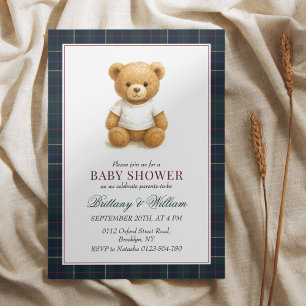 Preppy Teddy Bear Plaid Baby Shower  Invitation