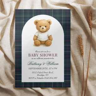 Preppy Teddy Bear Plaid Baby Shower  Invitation