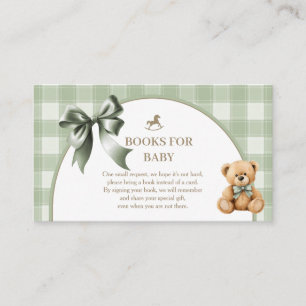 Preppy Teddy Bear Sage Green Plaid Books for Baby Enclosure Card