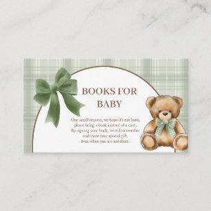 Preppy Teddy Bear Sage Plaid Books for Baby Enclosure Card