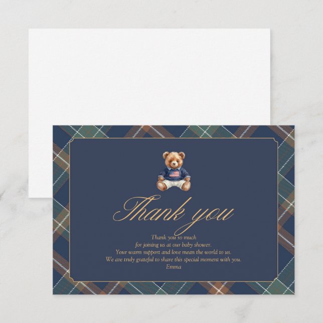 Preppy teddy bear Thank You Card (Front/Back)