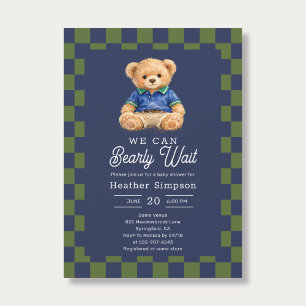 Preppy Teddy Bearly Wait Checkboard Baby Shower Invitation