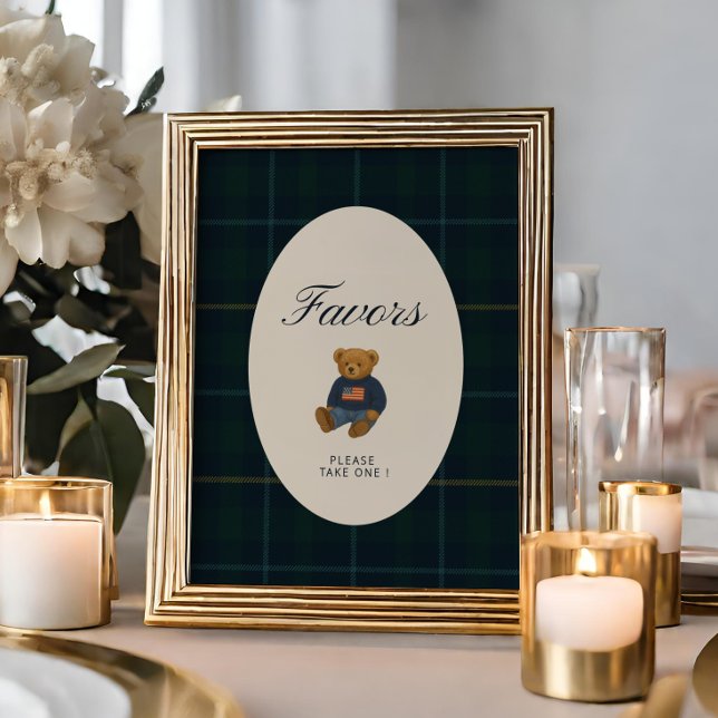 Preppy Teddy Polo Bear Baby Shower Favor Sign (Creator Uploaded)