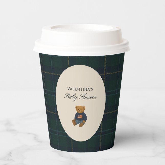 Preppy Teddy Polo Bear Baby Shower Paper Cups (Front)