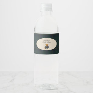 Preppy Teddy Polo Bear Baby Shower Water Bottle Label