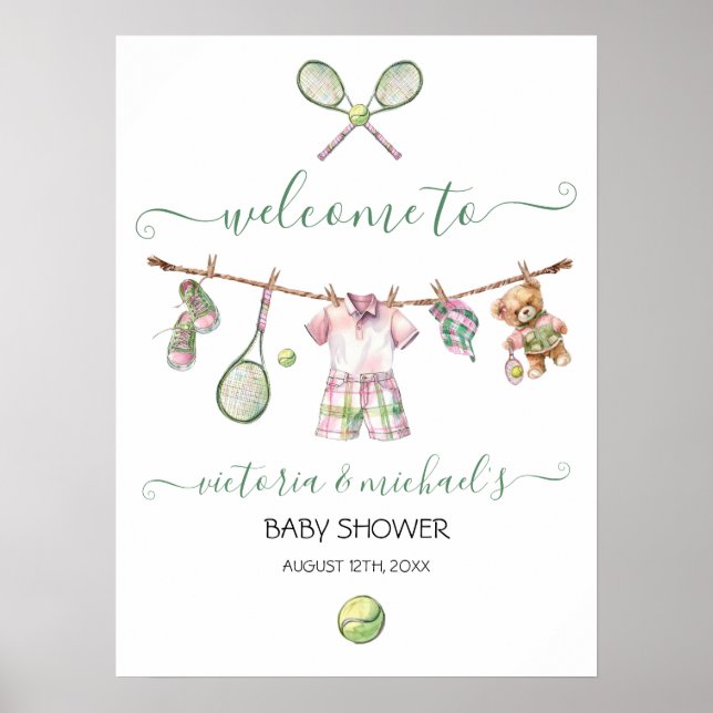 Preppy Tennis Boy Baby Shower Welcome Sign (Front)