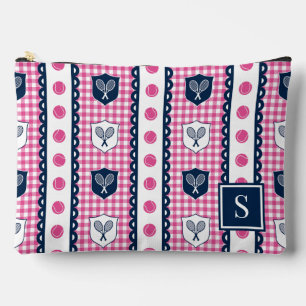 Preppy Tennis Crest Gingham - Hot Pink & Navy Accessory Pouch