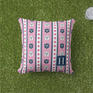 Preppy Tennis Crest Gingham - Hot Pink & Navy Cushion