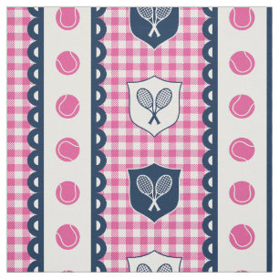 Preppy Tennis Crest Gingham - Hot Pink & Navy Fabric