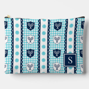 Preppy Tennis Crest Gingham - Turquoise & Navy Accessory Pouch