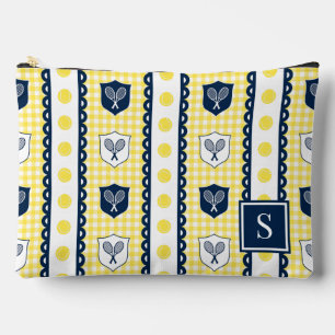 Preppy Tennis Crest Gingham - Yellow & Navy Accessory Pouch
