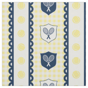 Preppy Tennis Crest Gingham - Yellow & Navy Fabric