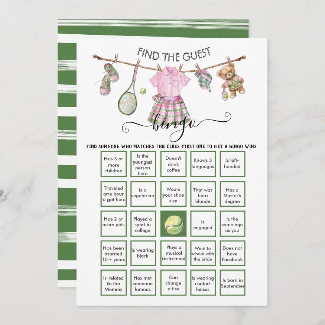 Preppy Tennis Find the Guest BINGO  Invitation (Front/Back)