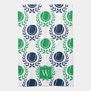 Preppy Tennis Laurel Wreath - Navy & Green Tea Towel