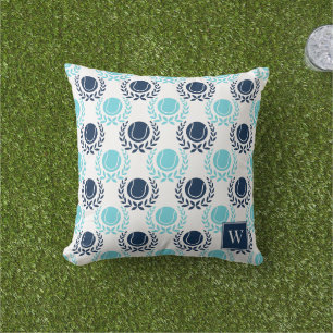 Preppy Tennis Laurel Wreath - Navy & Turquoise Cushion