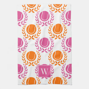 Preppy Tennis Laurel Wreath - Orange & Hot Pink Tea Towel